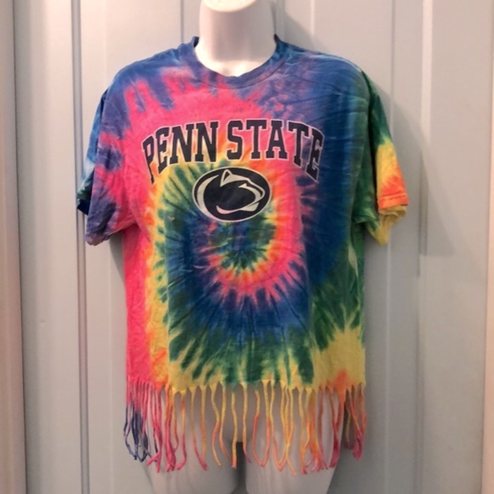 Penn State tie dye tshirt short sleeve fringe Size Medium